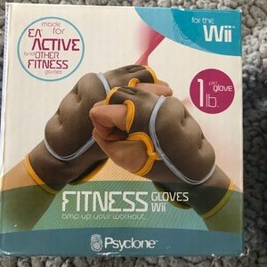 Wii fitness gloves, bungee and holder.